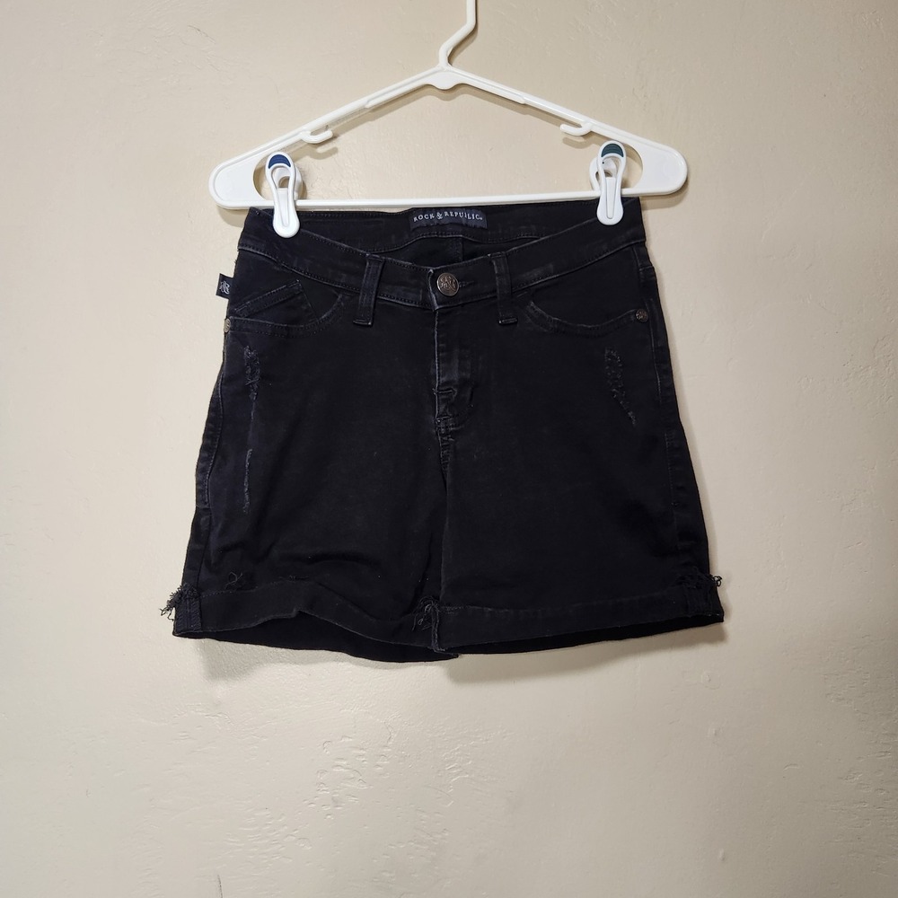 Rock And Republic Bumpershoot Shorts Black Womens Size 2 Distressed - Picture 1 of 5